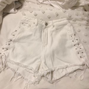 White tie up denim shorts